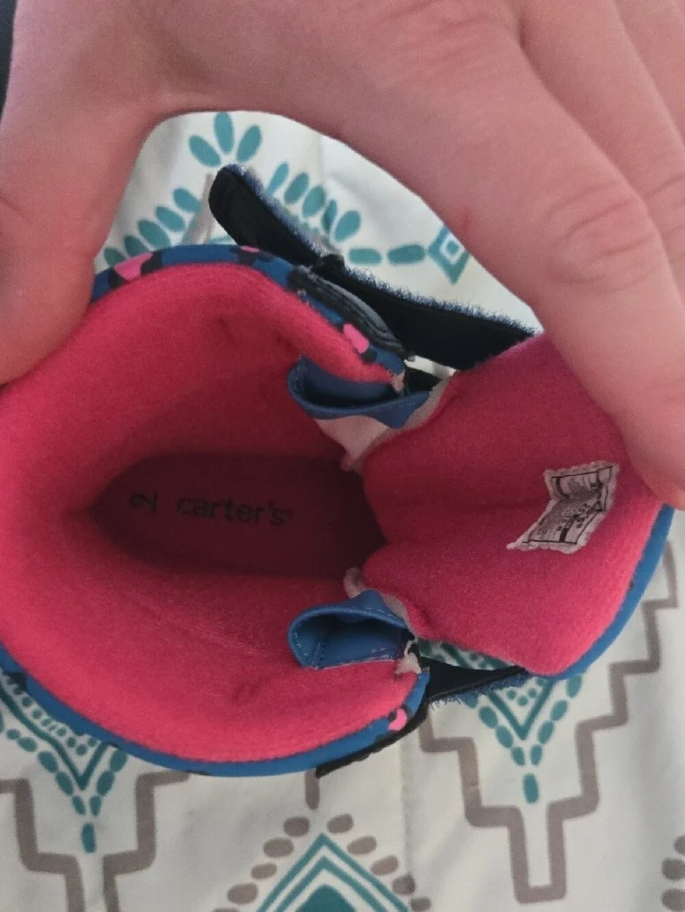 Carter's Navy Blue and Pink Kids Snow Boots with Patterned Blue Panels